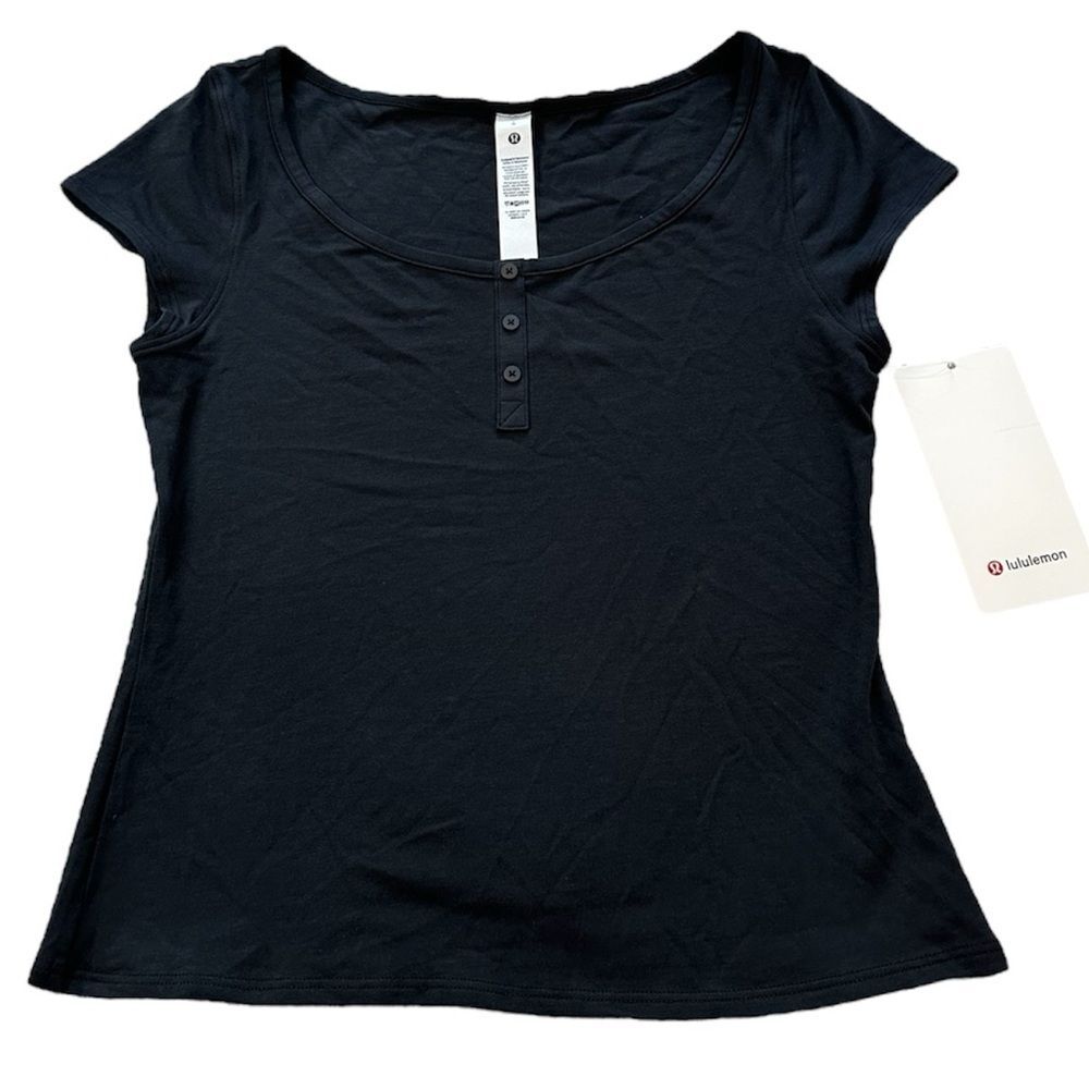 Lululemon Cap Sleeve Henley Shirt Top Size Large Black NWT Rare
